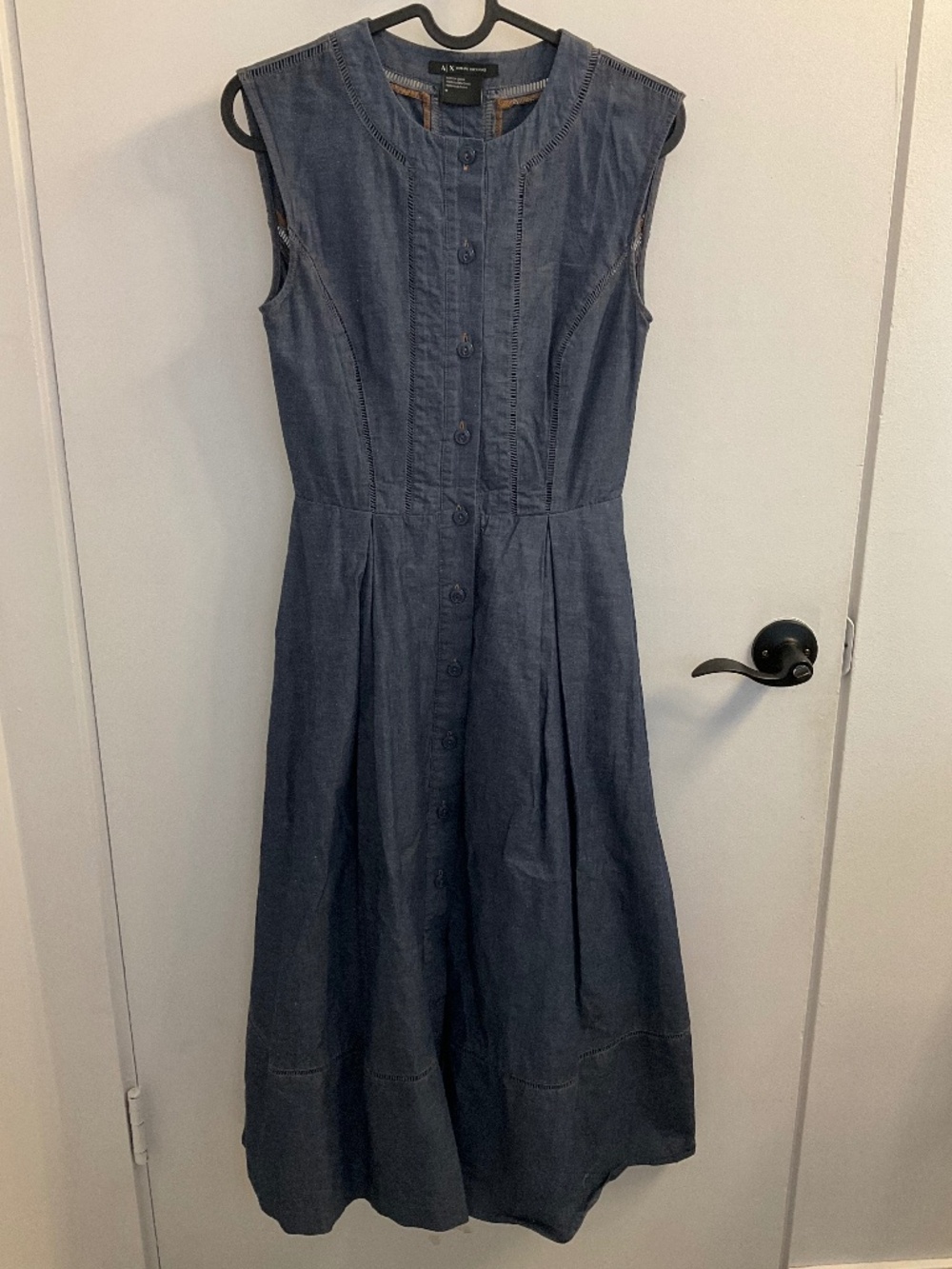 Armani Exchange denim dress with pintuck stitching along the bodice, size 0